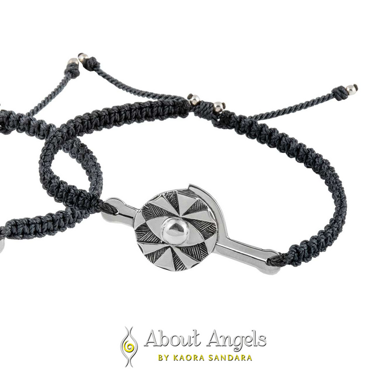 Black male bracelet with coded protection, sterling silver 925, on rubber string. Ideal for energy safety.