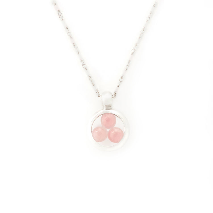 Show your inner 'Peace' with this sparkling rose quartz pendant with a 45sm silver-rose quartz chain!